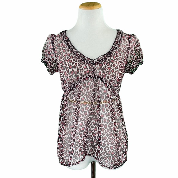 Johnny Martin Tops - Johnny Martin Sheer Pink Cheetah Print Blouse